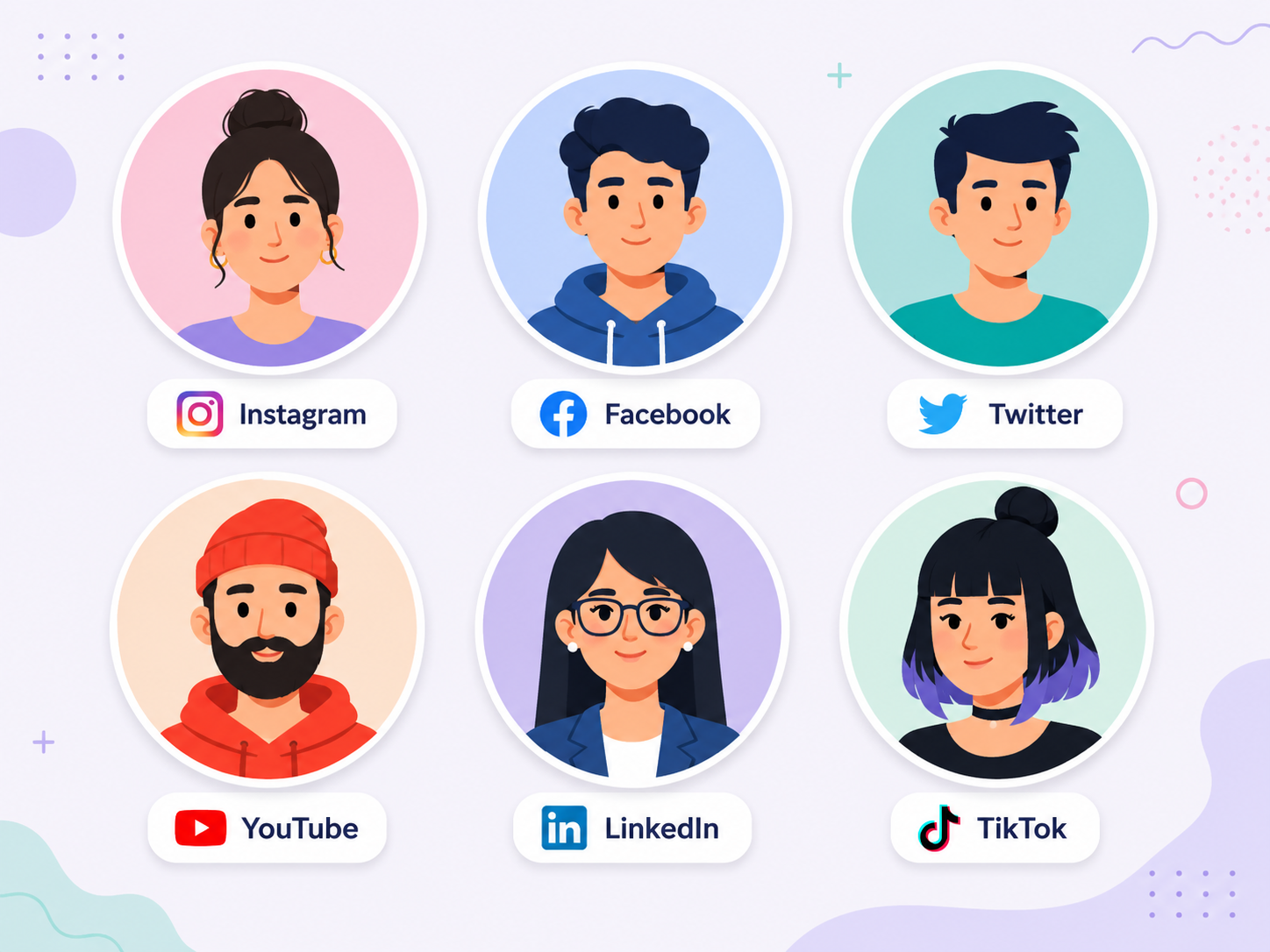 Illustration of profile pictures across various social platforms