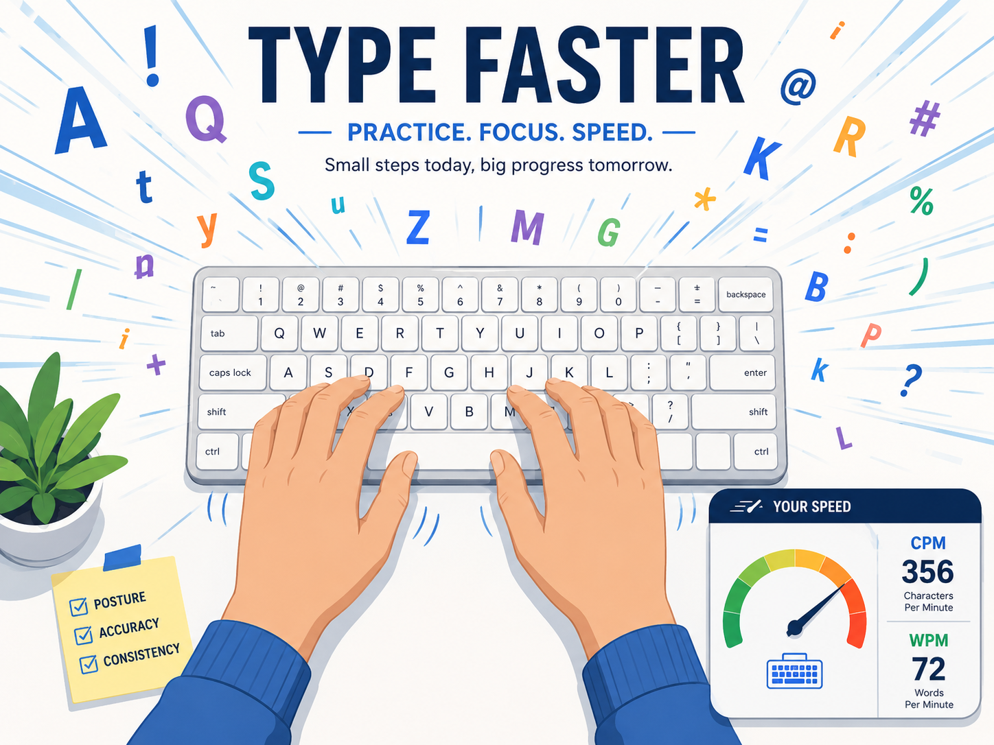 Typing practice keyboard illustration
